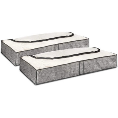  - 2 Pack Grey Linen Underbed Storage Bags  Foldable Organiser With Window