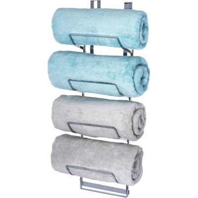  - Chrome Over Door Towel Rail Rack Bathroom Organiser With Hooks