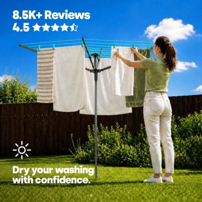  - Rotary Clothes Airer 45M 4 Arm Washing Line Outdoor Charcoal Cover