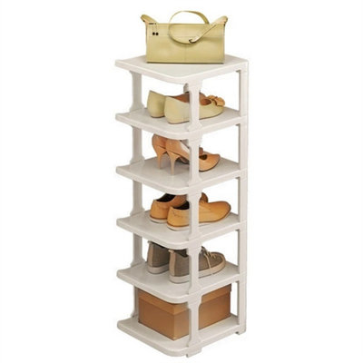  - White 5 Tier Vertical Shoe Rack Tall Narrow Shelf Storage Organizer Slim Shoe Tower