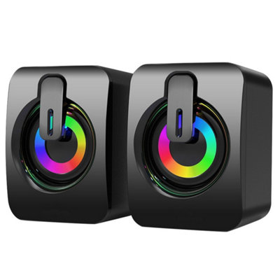 B&Q 2X Computer Speaker Loud Sound With Led Rgb Light For Pc Laptop Stereo Desktop