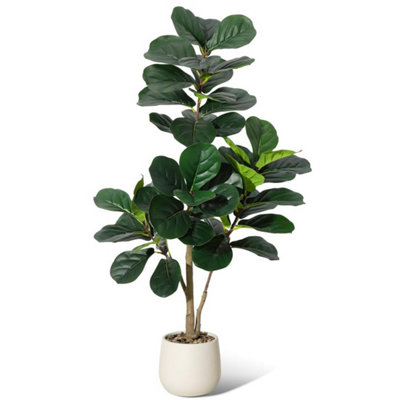  - 4Ft Artificial Fiddle Leaf Fig Tree Potted White Pot