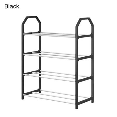 Black 4 Tier Shoe Rack Stand Storage Self Organiser Lightweight Compact Space Saving