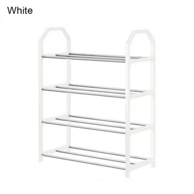 White 4 Tier Shoe Rack Stand Storage Self Organiser Lightweight Compact Space Saving
