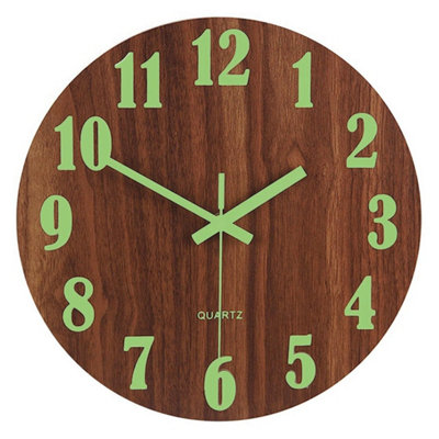 Wood 30Cm Large Round Luminous Quartz Wall Clocks Glow In The Dark Silent Home Decor