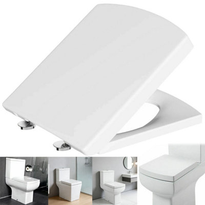 Square Toilet Seat White Soft Close Top Quick Release Hinges