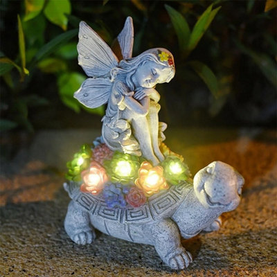 Solar Fairy Tortoise Ornament Garden Led Statue Succulent from B&Q