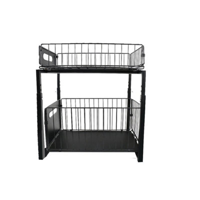  - Square2 Tier 2-Tier Pull Out Basket Under Sink Kitchen Cupboard Organiser Drawer Storage Rack