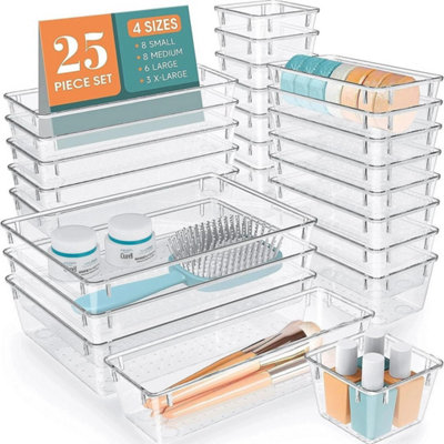 25 Pcs Draw Organizer Box Desk Drawer Fridge Tray Makeup Storage Plastic Divider from B&Q