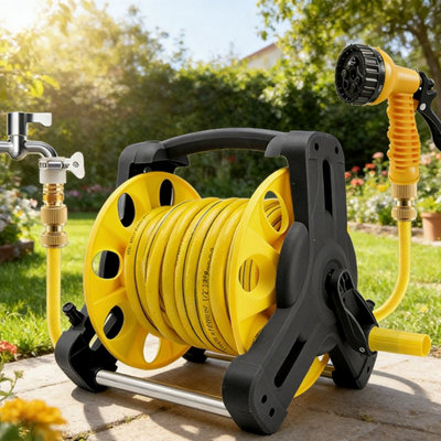 Garden Hose Reel 30M Water Pipe Stand Spray Gun Nozzle from B&Q