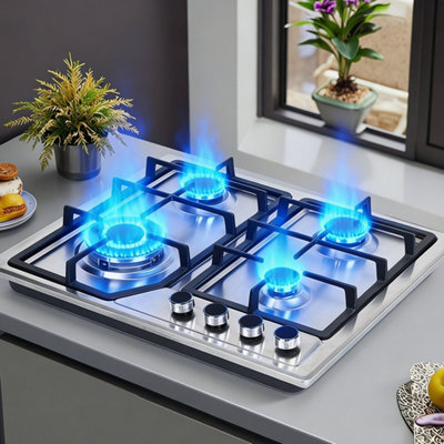  - 4 Burner Gas Hob 5Kw Stainless Steel Cooktop Cast