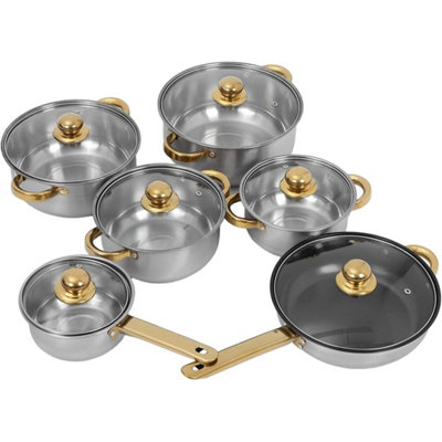  - 12Pcs Induction Non Stick Stainless Steel Cookware Cooking Pot Pan With Lids Set