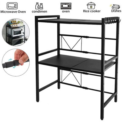 Black-3 Tiers Extendable Microwave Oven Rack Stand Storage Holder Kitchen Corner Shelf from B&Q