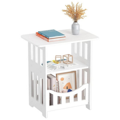 White Small Bedside Table Nightstand Coffee Tea Table Nightstand Storage Shelf from B&Q