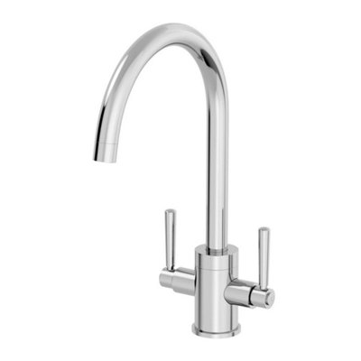  - Modern Mono Kitchen Sink Mixer Tap Twin Lever Chrome Curved Swivel Spout Faucet