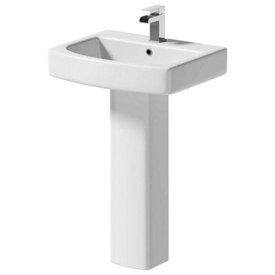  - Modern Bathroom Square Basin Sink Full Pedestal Single Tap Hole White Ceramic