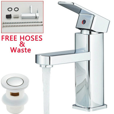 Chrome Basin Mixer Tap Mono Bathroom Sink Vanity Cloakroom Tap + Fixings + Waste from B&Q