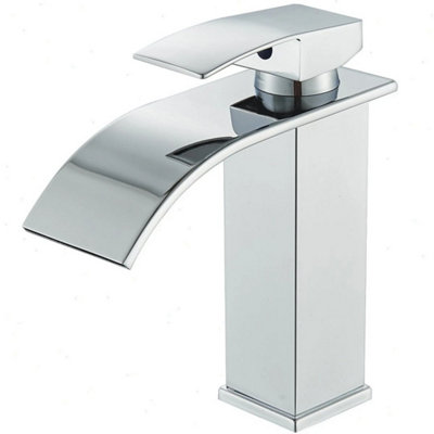  - Chrome Basin Sink Mixer Tap Waterfall Cloakroom Mono Single Lever Bathroom Tap