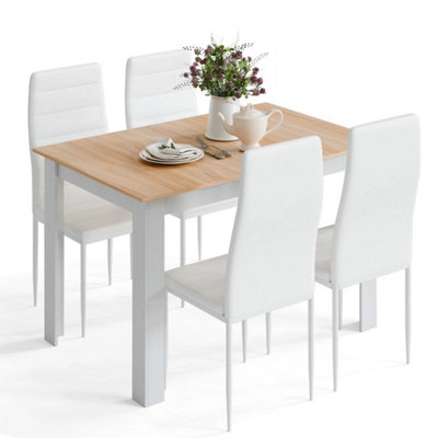  - Oak Dining Table And Chairs Set W/ 4 Faux Leather Seat Kitchen Furniture