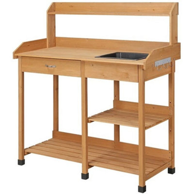 Wood Outdoor Potting Bench Table Wooden Work Station With Removable Sink And Drawer from B&Q