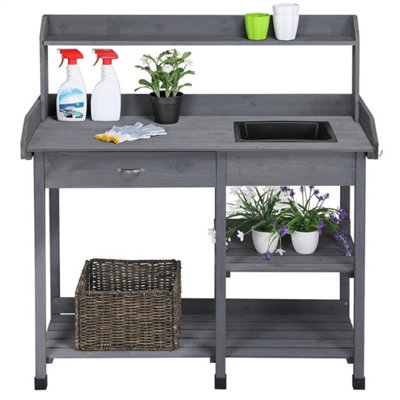 Gray Outdoor Potting Bench Table Wooden Work Station With Removable Sink And Drawer from B&Q