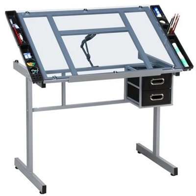 Rolling Drafting Table Angle Adjustable Drawing Artwork Desk With Glass Tabletop from B&Q