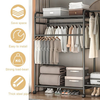  - Heavy Duty Clothes Rail With Storage Shelves & Shoe RackMax 120Kg Load Capacity