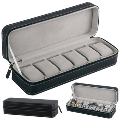  - 6 Grids Watch Display Storage Case Jewelry Collection Organizer Box Holder