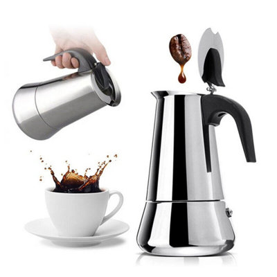 6 Cup 300Ml Stainless Steel Stovetop Moka Pot Espresso Coffee Maker from B&Q