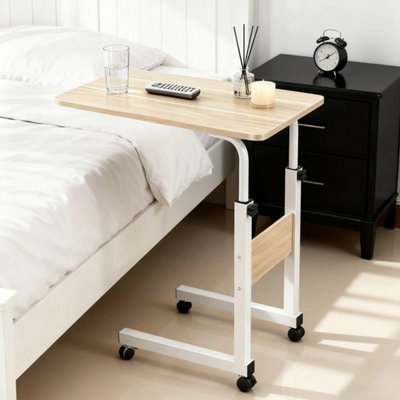  - Height Adjustable Swivel Sofa TableSpace-Saving C-Shaped Side Table Wood Color