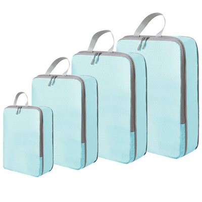 4 Set Compression Bags Organiser Suitcases Packing Cubes Travel Storage Luggage Lake Blue