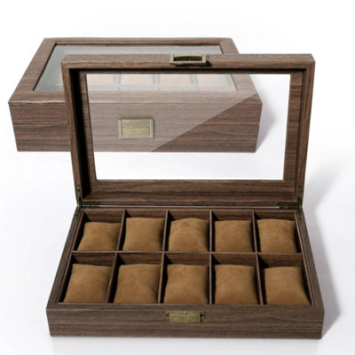  - 3-12 Grids Wooden Watch Box Jewellry Display Storage Organiser Case Gift For Men 10 Grids