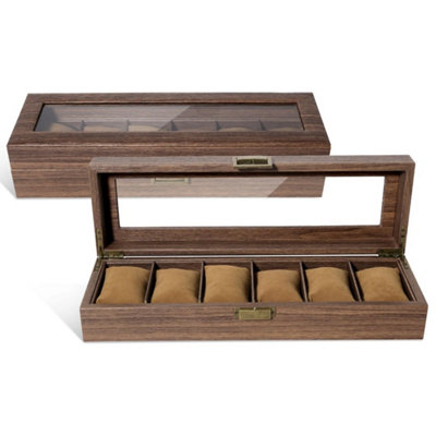  - 3-12 Grids Wooden Watch Box Jewellry Display Storage Organiser Case Gift For Men 6 Grids