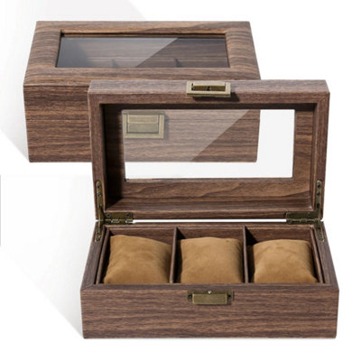  - 3-12 Grids Wooden Watch Box Jewellry Display Storage Organiser Case Gift For Men 3 Grids