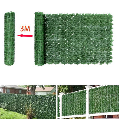3M Artificial Hedge Fake Ivy Leaf Garden Fence Privacy Screening Roll Wall Panel 2Pcs Ivy Leaf Screening (3X1M)