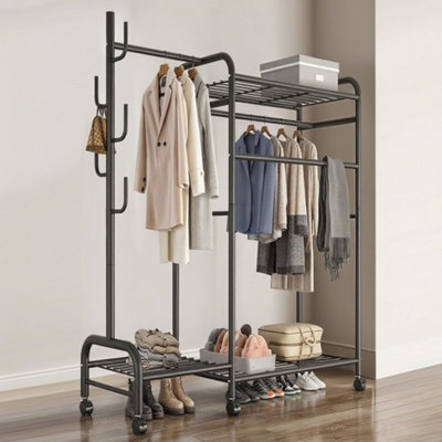 Heavy Duty Double Clothes Rail Rack Garment Hanging Stand Open Wardrobe Shelf from B&Q