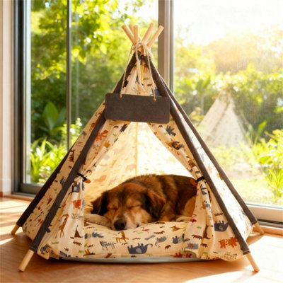 Xl Solid Wood Pets Teepee Bed Tents Tipi Kennels Play House With Cushion from B&Q