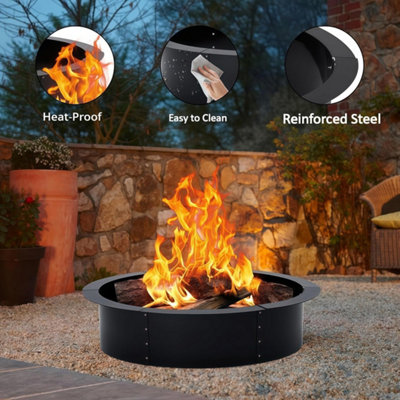 60 Inch Fire Pit Ring Duty Solid Coated Metal Outdoor Fire Pit Insert Backyard from B&Q
