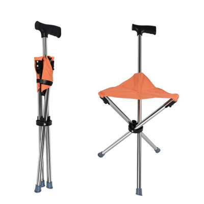 Portable Walking Stick Chair Seat Folding Stool Cane Hiking Rest 150Kg Loading from B&Q