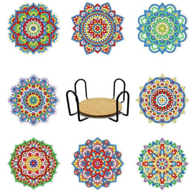 8Pcs Diamond Painting Coasters Kit With Holder Stand 5D Mandala Art Craft from B&Q