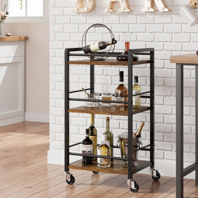 3 Tier Rolling Bar Cart With Lockable Shelf Mobile Serving Trolley from B&Q