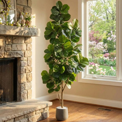  - 7Ft Artificial Fiddle Leaf Fig Tree Potted Black Pot
