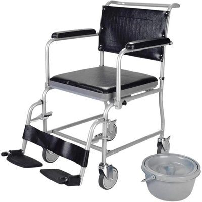 Wheeled Commode Chair With Footrests Mobile Toilet Wheelchair from B&Q