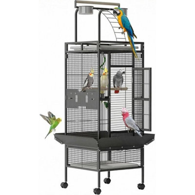 60 Inch Large Metal Bird Cage Rolling Stand Parrot Cage Play Top Bowl from B&Q
