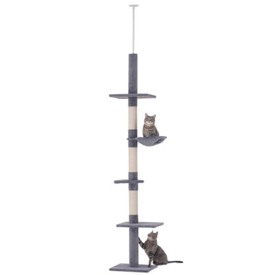 Grey Floor To Ceiling Cat Climbing Tower 5 Tier Scratching Post from B&Q