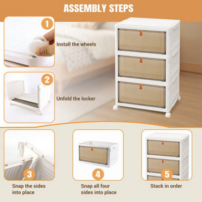3 Tier Plastic Storage Drawer Tower On Wheels Stationery Organizer from B&Q