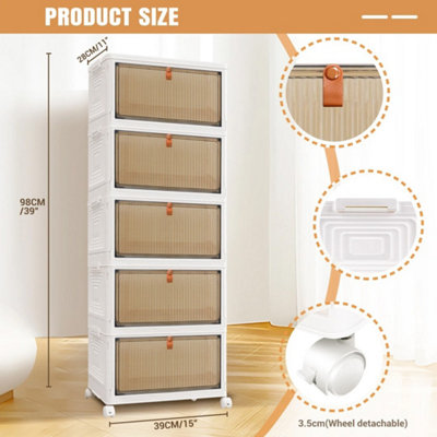 5 Tier Plastic Storage Drawer Tower On Wheels Stationery Organizer from B&Q