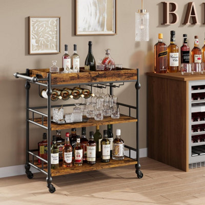 Bar Cart With Wheels 3 Tier Drinks Trolley Wine Rack Holder Serving