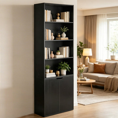  - 6 Tier Bookcase With 2 Door Cupboard Cabinet Storage