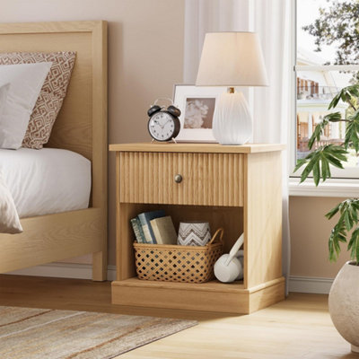  - Fluted Nightstand With Drawer,wood End Table,bedside Storage Cabinet For Bedroom